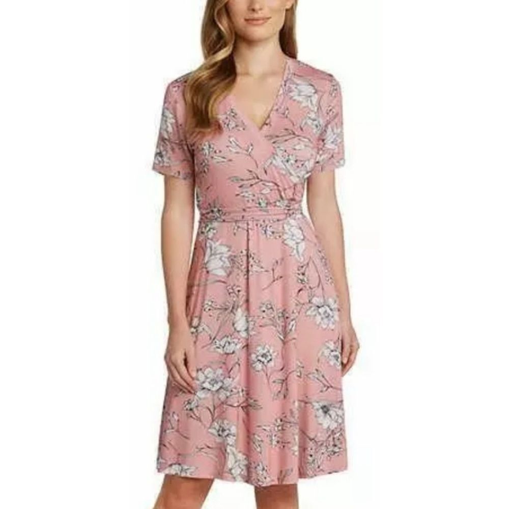 Matty M pink and white faux wrap floral dress size small